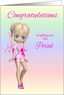 Congratulations on getting First Period Card Girl in Pigtails and Bows card