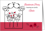Invitations, Lesbian Bachelorette Party, table and chairs, flowers card
