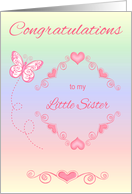 Congratulations To Little Sister, getting first period, pink hearts card