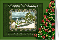 Happy Holidays, Business custom name, Deep green fancy frame card