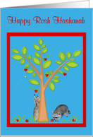 Rosh Hashanah with Two cute Raccoons Under an Apple Tree card