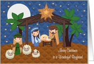 Christmas to Boyfriend, Nativity Scene with Baby Jesus, stars, moon card