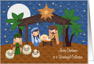 Christmas to Colleague, Nativity Scene with Baby Jesus, stars, moon card