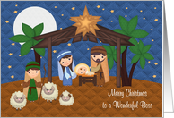 Christmas to Boss with a Nativity Scene and Baby Jesus in a Stable card