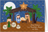 Christmas To Minister And Wife, Nativity Scene with Baby Jesus, stars card