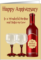 Wedding Anniversary to Brother and Sister in Law with Wine Glasses card