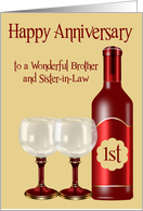 1st Wedding Anniversary to Brother and Sister-in-Law Card with Wine card
