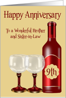 9th Wedding Anniversary for Brother And Sister-in-Law, wine, glasses card