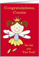 Congratulations to Cousin, Losing first tooth, girl fairy with crown card