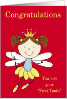 Congratulations on Losing First Tooth with a Girl Fairy Wearing Crown card