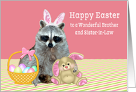 Easter to Brother and Sister in Law with Raccoon Wearing Bunny Ears card