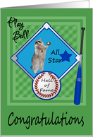 Congratulations, Induction into Hall of Fame, baseball, raccoon, green card