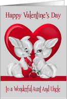 Valentine’s Day to Aunt And Uncle, a boy and girl bunny against heart card