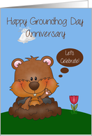 Anniversary On Groundhog Day, general, groundhog with a tulip, bells card