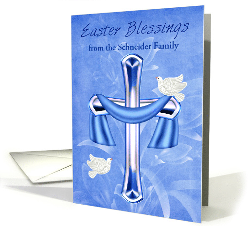 Easter Custom Name with an Elegant Cross and Two White Doves, card