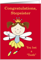 Congratulations to Stepsister, Losing tooth, girl fairy, crown on red card