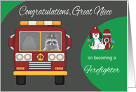 Congratulations To Great Niece, Becoming Firefighter, raccoon card