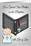 Congratulations, Baptism for Step Brother, baby boy, bible, red rosary card