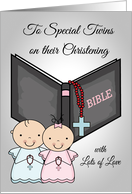 Congratulations on Christening to Twins Card with a Boy and Girl card