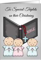 Congratulations on Christening to Triplets with Two Boys and One Girl card