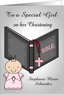 Congratulations to a baby girl on Christening, custom name, bible card