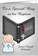 Congratulations on Baptism to Baby Boy Custom Name with a Bible card