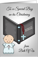 Congratulations, Christening from Both Of Us, baby boy, bible, rosary card