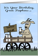 Birthday to Great Nephew with a Goat in a Cart Selling Goat’s Milk card