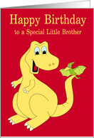 Birthday to Little Brother, dinosaurs, Tyrannosaurus rex, pterodactyl card