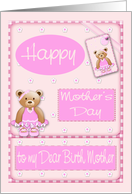 Mother’s Day to Birth Mother with Pink Ballerina Bears and Flowers card