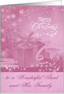 Christmas to Aunt and Family, Presents, Bows, Ornaments, Snowflakes card