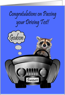 Congratulations, Passing Driving Test, Godson, Raccoon driving car card