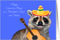 Cinco de Mayo To Aunt and Uncle, raccoon with mustache, sombrero card