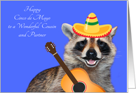 Cinco de Mayo To Cousin And Partner, raccoon with a mustache, sombrero card