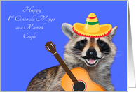 Cinco de Mayo, Couple’s 1st, raccoon with a mustache wearing sombrero card