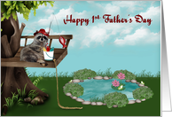 1st Father’s Day Card with a Raccoon Fishing from a Tree with a Pole card