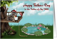 Father’s Day to Father of Child, Raccoon fishing from a tree, frogs card