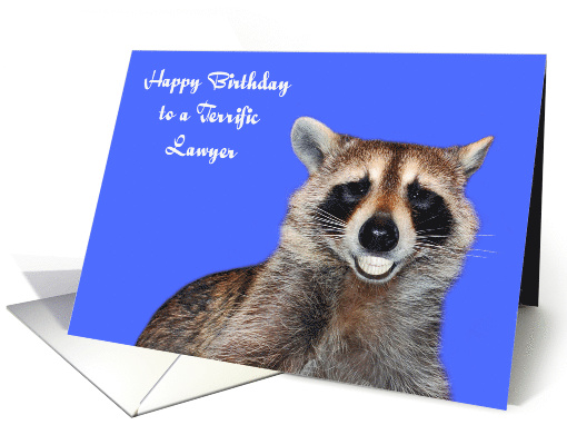 Birthday to Lawyer, A raccoon smiling with pearly white dentures card