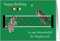 Birthday to Ex Boyfriend, Raccoons playing tennis with tennis rackets card