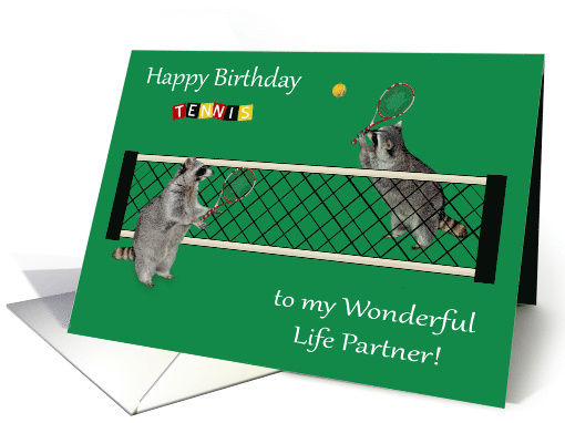 Birthday to Life Partner, Two raccoons playing tennis... (1296102)