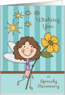 Get Well from the hospital fairy, fairy with a big sunflower, stars card