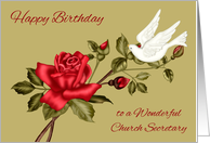 Birthday to Church Secretary with a White Dove and Red Roses card