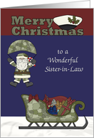 Christmas to Sister-in-Law, Marines, Santa Claus parachuting, sleigh card