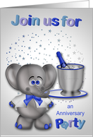 Invitations, Anniversary Party, elephant with champagne and stars card