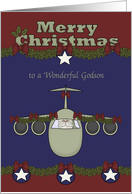 Christmas to Godson in the Air Force, Santa Claus flying a plane card