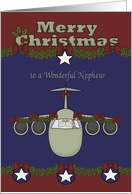 Christmas to Nephew in the Air Force with Santa Claus Flying a Plane card