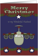 Christmas to Husband in the Air Force, Santa Claus flying a plane card