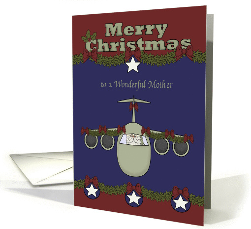 Christmas to Mother in the Air Force, Santa Claus flying a plane card