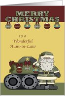 Christmas to Aunt-in-Law in the Army, Santa Claus with tank, ornaments card