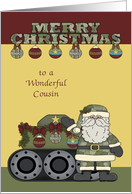 Christmas to Cousin in the Army, Santa Claus with a tank, ornaments card